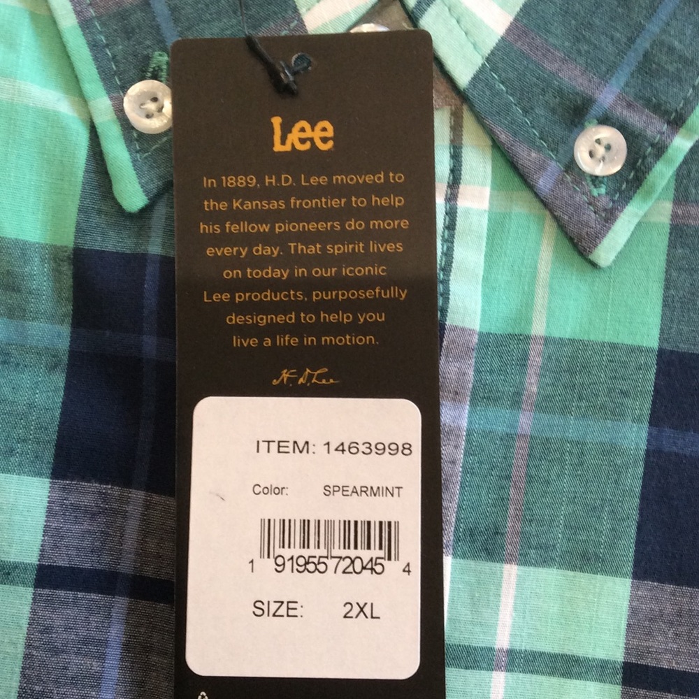 Men’s Lee Short Sleeve Shirt Green/Blue NWT - Picture 4 of 6